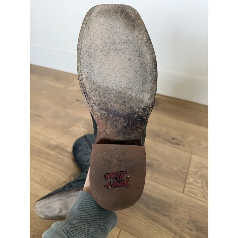 TONY LAMA 11 D Moore Western Boots Ostrich Black Sqaure Toe Cowboy Full Quill